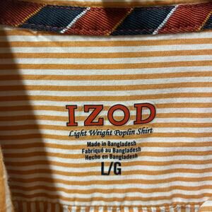 Izod Shirt Mens Large Orange White Striped Long Sleeve Button Down